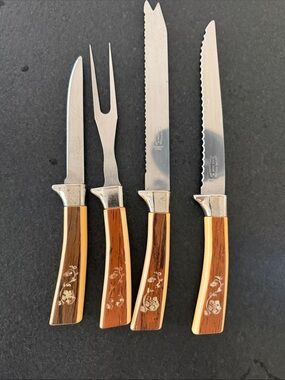 Vintage MCM Thanksgiving Carving Set, Sheffield England, Fleur d’or floral desig